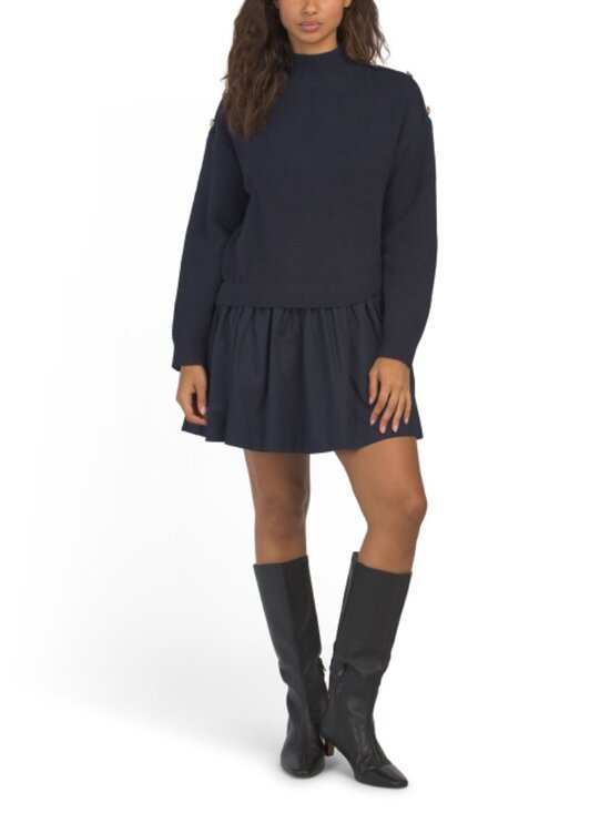 ZOE & CLAIRE Dresses & Skirts - ZOE & CLAIRE Mixed Media Mini Sweater Dress With Button Detail